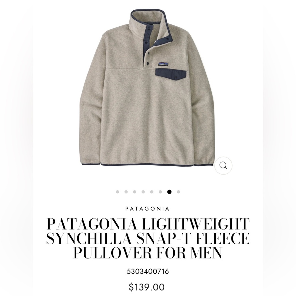 Patagonia Oatmeal and Navy Synchilla Fleece Pullover size S
